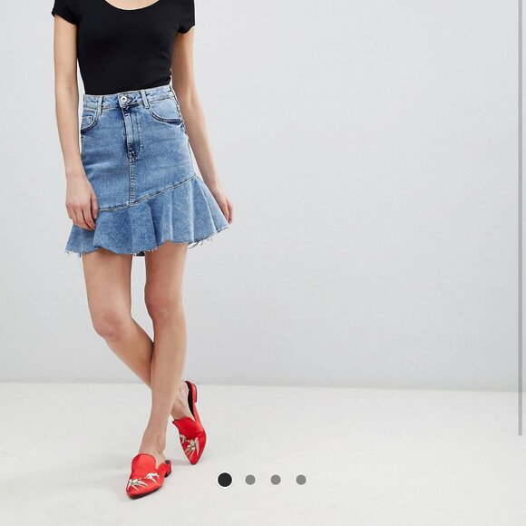 River Island Frill Hem Denim Skirt 2 - Picture 4 of 8